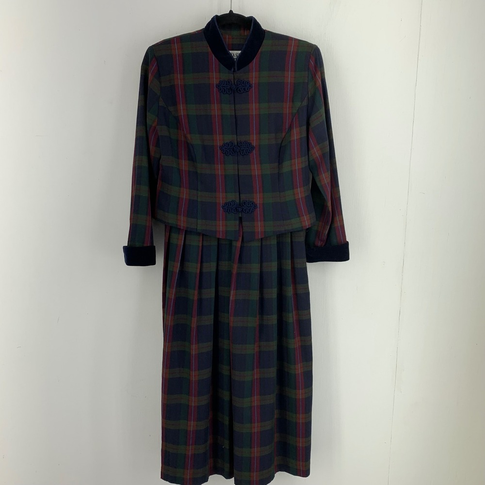 Vintage 90s Dark Academia Plaid Dress School Girl 6P Petite Tartan Classic Trad
